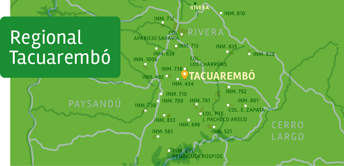 Mapa de colonias e inmuebles de la regional Tacuarembó